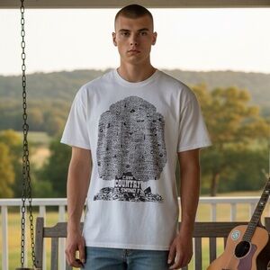 1990 L&W Country Blue Swing Folk T-Shirt  Single stitch White